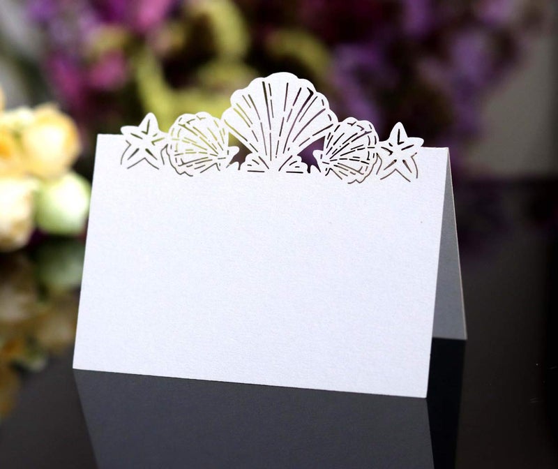 JOYJULY Pack of 50 Beach Themed Wedding Place Card Seashell Table Numbers Name Place Card - Image 1